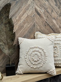 Aberto Design Funda de Cojín con Diseño de Conchas Marinas, Beige, 43 x 43 cm